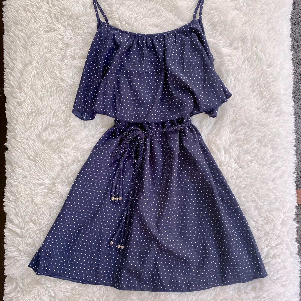 Navy Blue and White Polka Dot Dress by My Michelle Size Medium soft and flowy